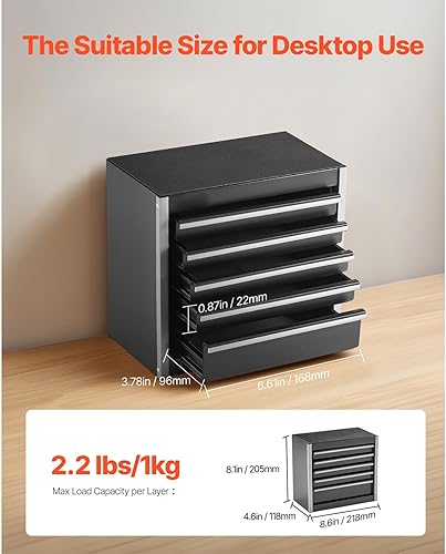 Miniatura 2 de Happybuy Caja de herramientas de metal de 8.6 pulgadas, caja de herramientas pequeña portátil con 5 cajones, equipada con forros de EVA y