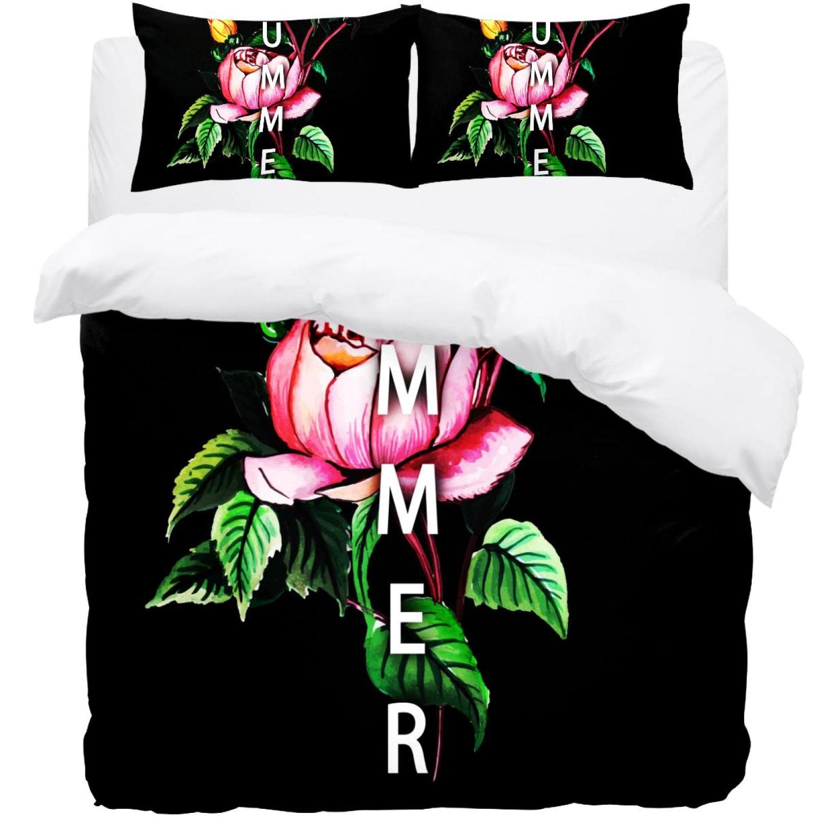 Parure de lit motif floral noir parure de lit avec housse de couette et 2 taies d'oreiller lit