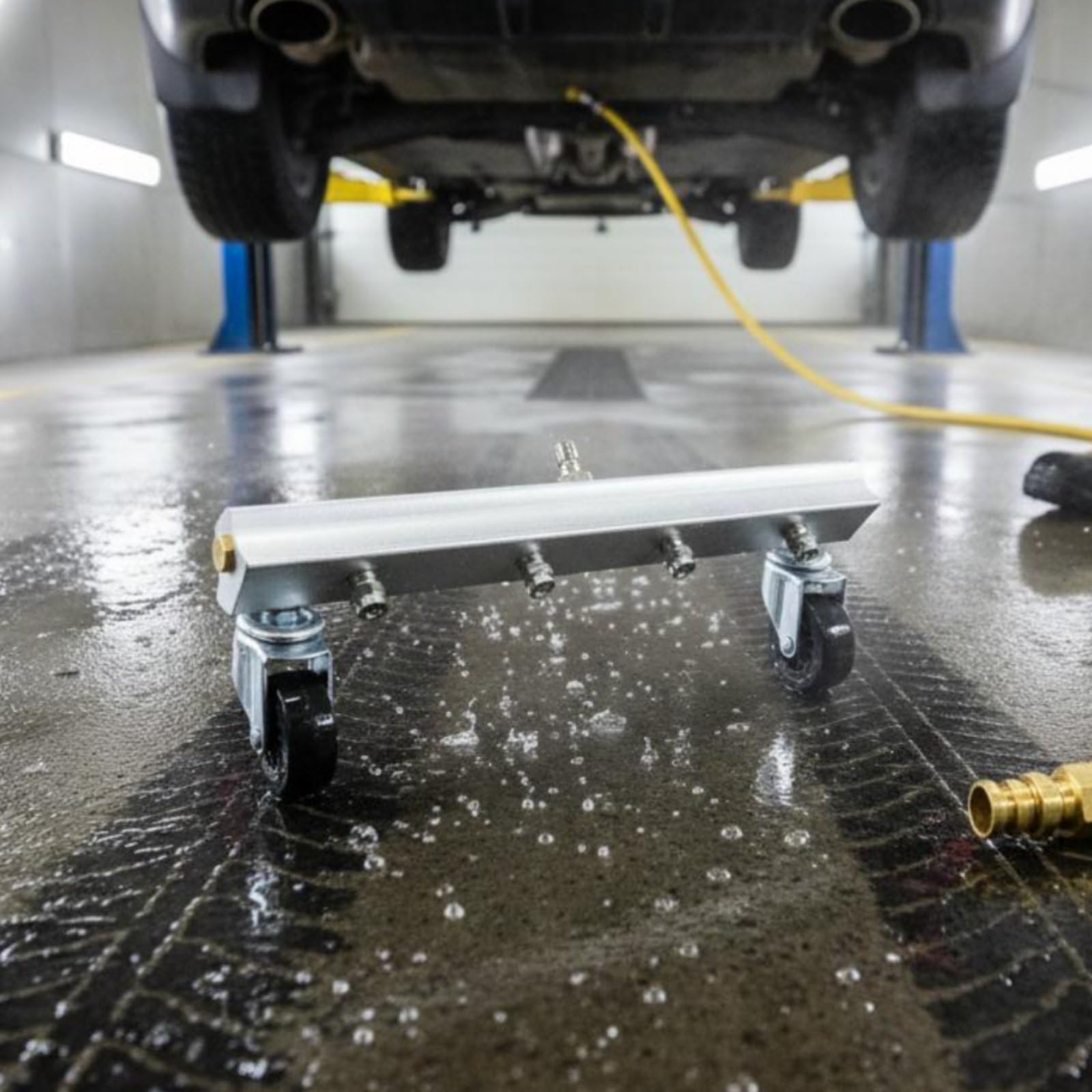 predolo Limpiador Bajos Coche con Ruedas Conexión Rápida Limpiador Coche Doble Función Pulverizadora con Ruedas para Lavado, 4 Nozzle Underbody