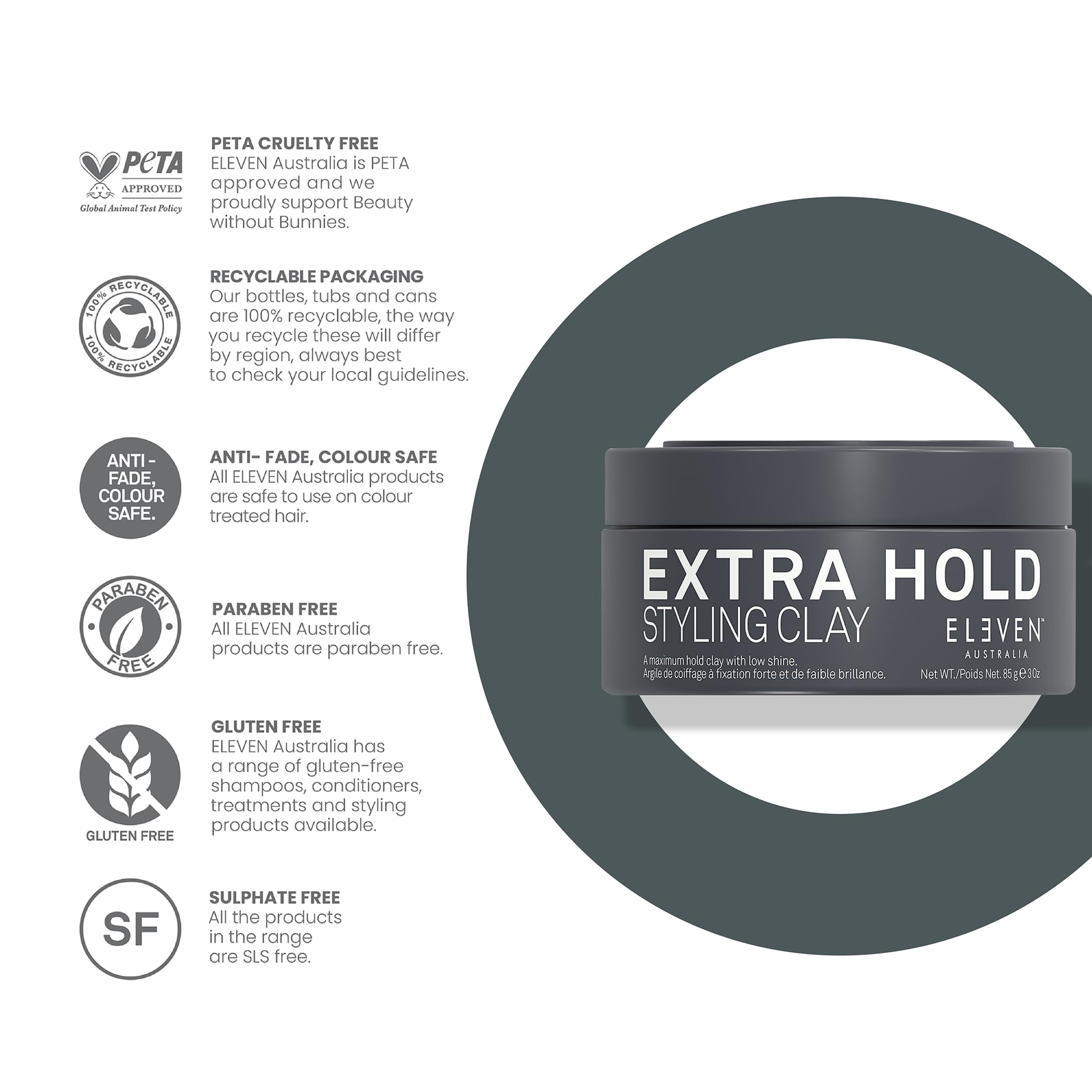 ELEVEN AUSTRALIA Extra Hold Styling Clay | Das ideale Produkt für einen 24-Stunden-Halt. Am besten geeignet für kurzes Haar - 85g