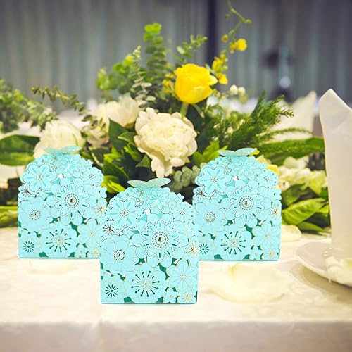Miniatura 6 de Kslong 50 cajas de dulces huecas con diseño de flores y mariposas, cajas de regalo para galletas, regalos románticos de boda, bonita caja de