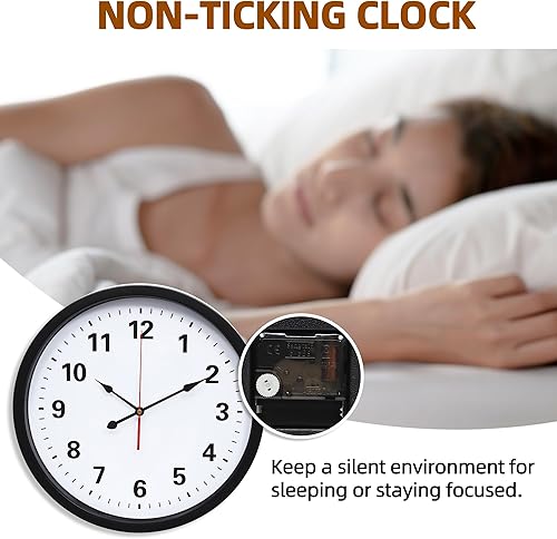 Miniatura 4 de LEIKE Reloj de pared de metal de 16 pulgadas, color negro, retro de cuarzo silencioso, funciona con pilas, decorativo para patio, cocina, sala de