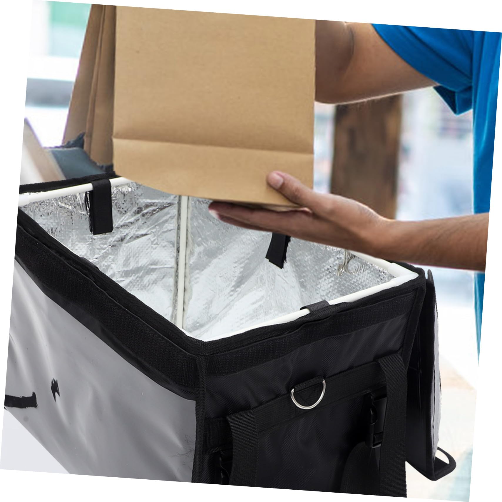 LABRIMP Caja Isotérmica para Comida para Llevar 32l, Portátil y Resistente al Agua, Nylon Negro para Reparto en Interior y Exterior