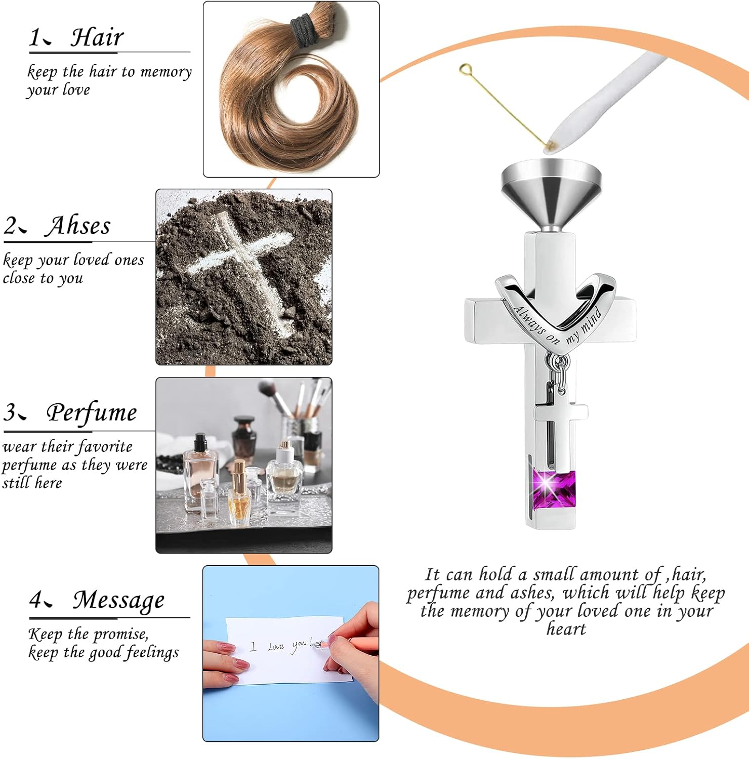 Fumete 6 Pcs Ashes Necklace Urn Jewelry for Human Ashes Memorial - Men & Women Pendant