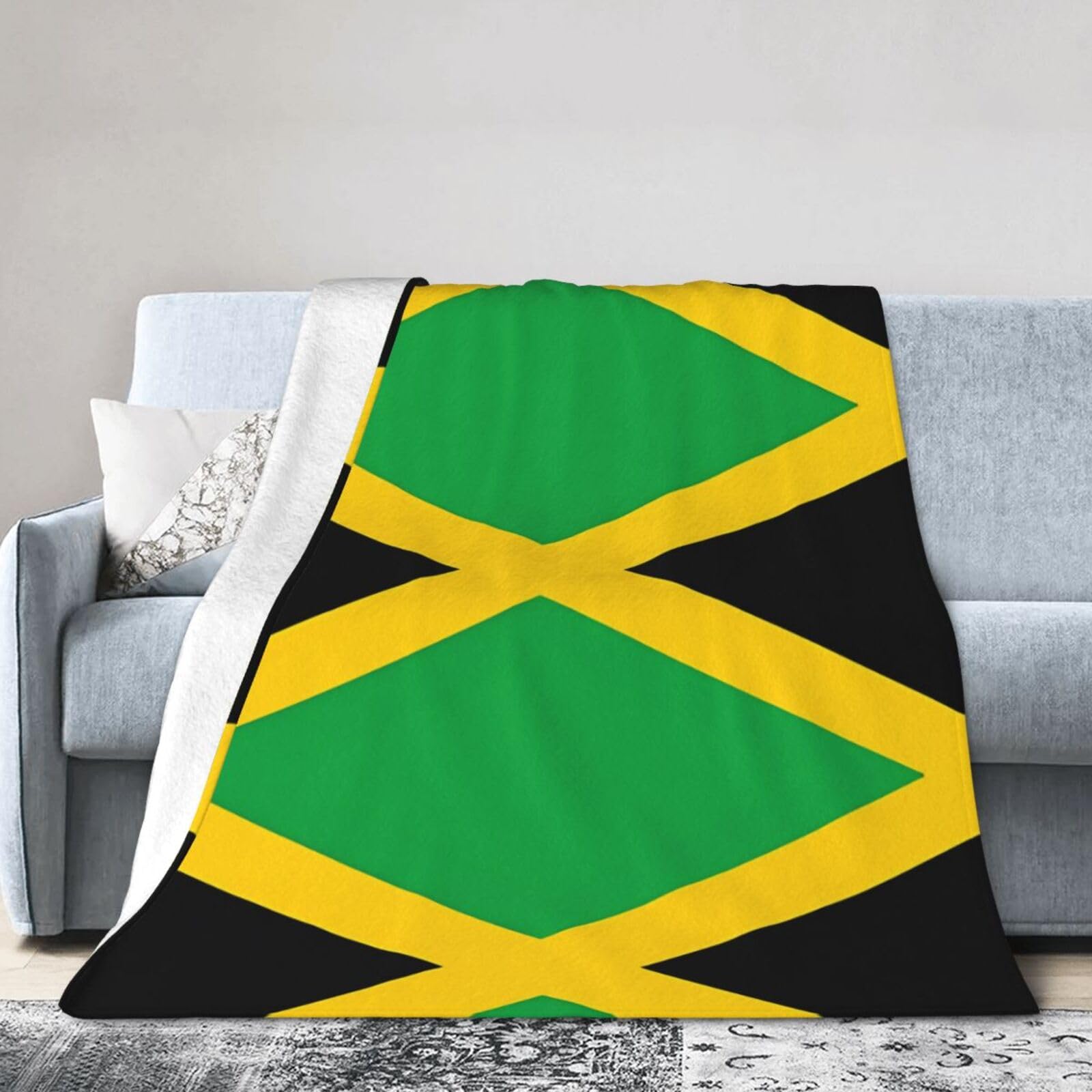 Jamaica Flag 80"x60" Fleece Blanket, Full Size, Super Soft, Suitable for Bed, Sofa, Camping, All Seasons
