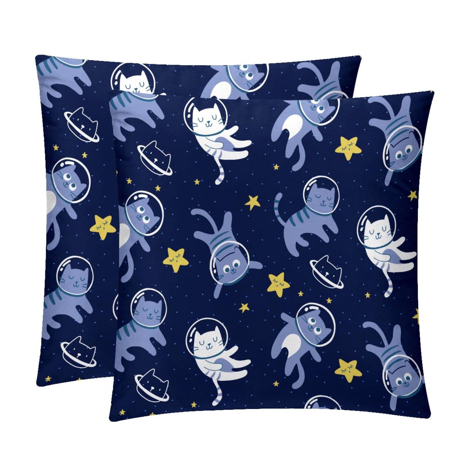 TDGKPZ Cats Space Throw Pillow Covers 2 Pack Pillowcases Soft Cozy Pillow Cases For Couch Bed Sofa 50x50cm