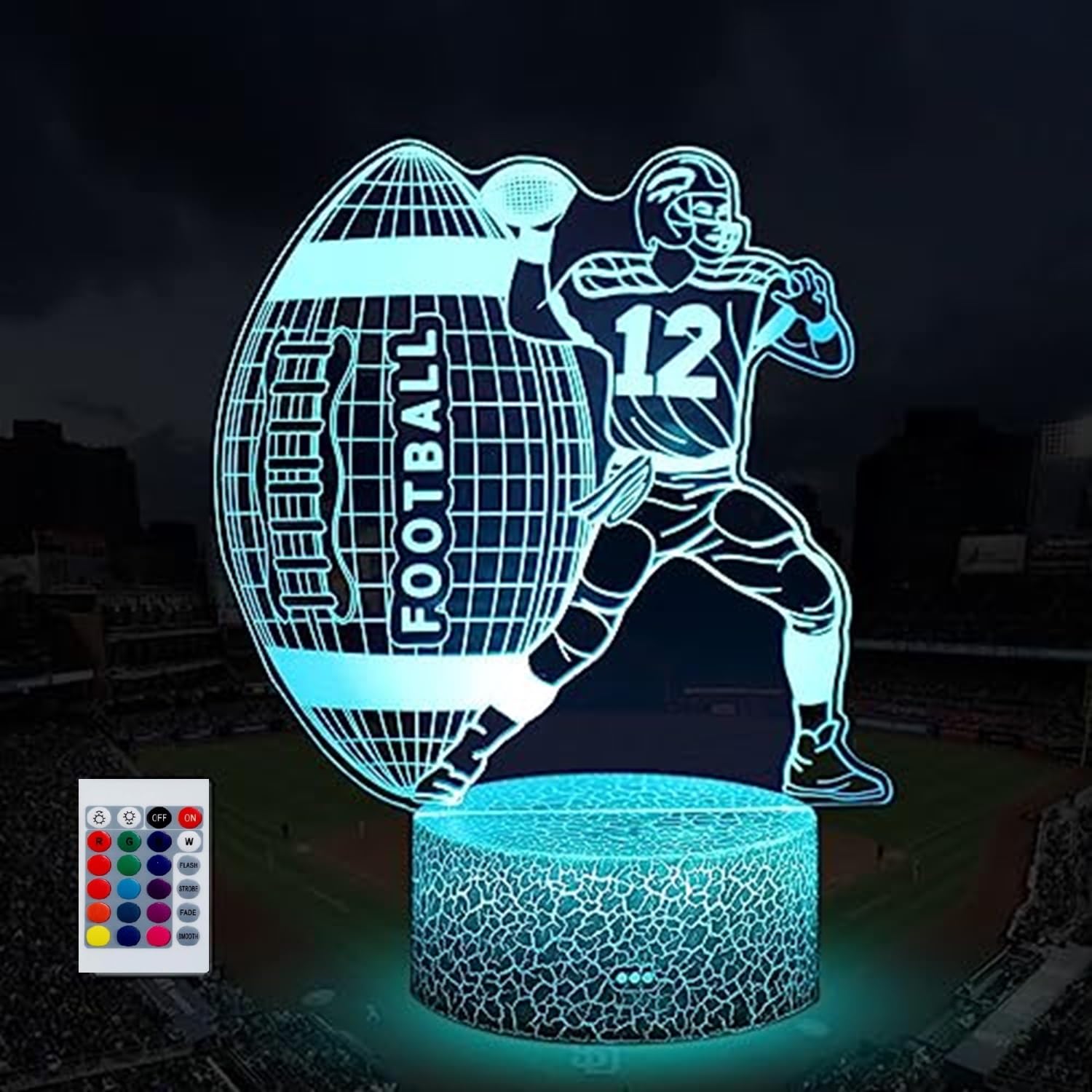 SUPERHONGJIHAO Night Light for Kids 3D Rugby Sports Led Lamp with Remote Control 16 Color Changing Xmas Birthday Gift for Child