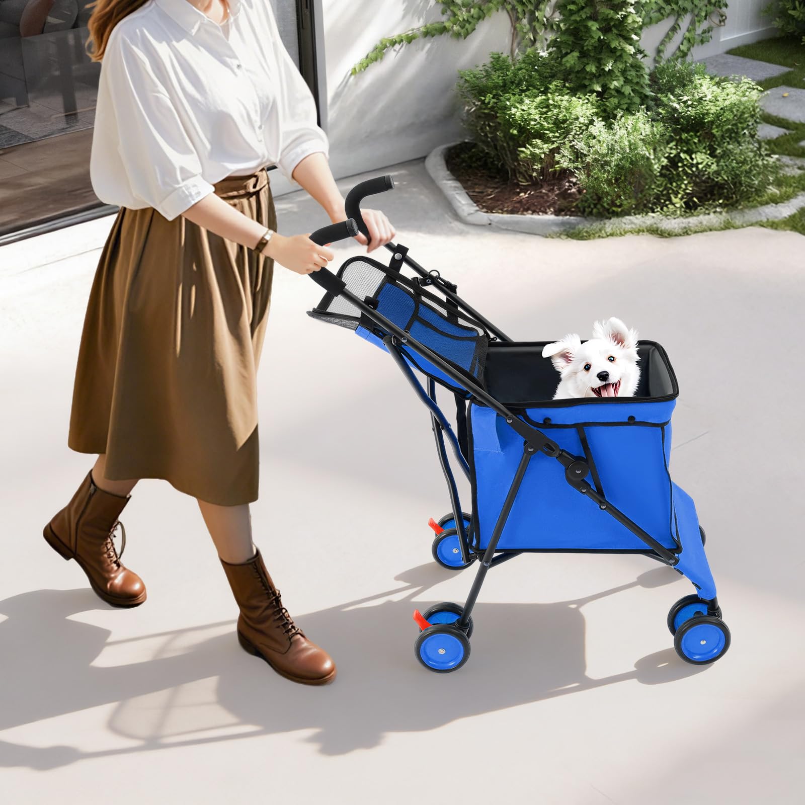 Faltbarer Hundetransportbox mit Rollen und Trolley-Funktion, bis 70kg, multifunktionaler Faltwagen mit 4 Rollen für Reisen und Ausflüge (Blau)