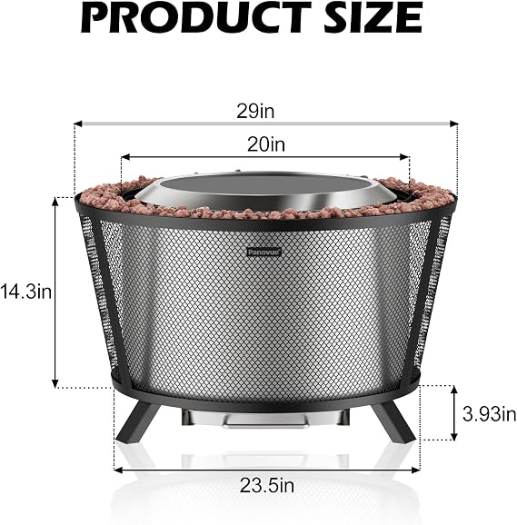 Panovue 29 Inch Smokeless Fire Pit with Mesh Shield and Ash Pan | Dual-Wall Wood Burning Design, Large-Capacity Fire Bowl, Pull-Out Ash Pan, Heavy-Duty Build, For Backyard Gatherings