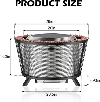 Panovue 29 Inch Smokeless Fire Pit with Mesh Shield and Ash Pan | Dual-Wall Wood Burning Design, Large-Capacity Fire Bowl, Pull-Out Ash Pan, Heavy-Duty Build, For Backyard Gatherings