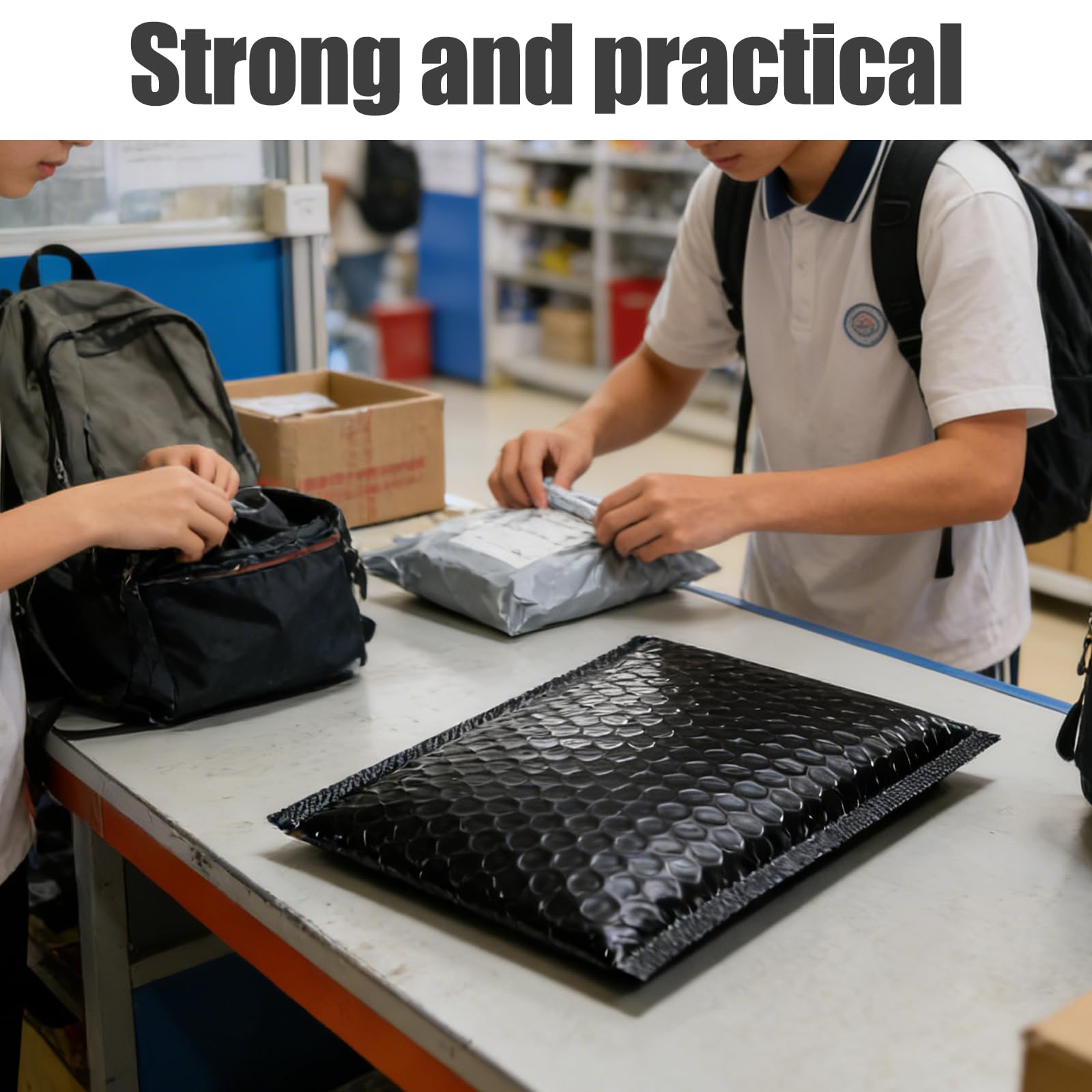 Angoily Paquet à Bulles Imperméables en Plastique Lot de 51 Auto-adhésifs Noirs Pochettes D'expédition Rembourrées Pratiques pour Emballage et Expédition de Bijoux