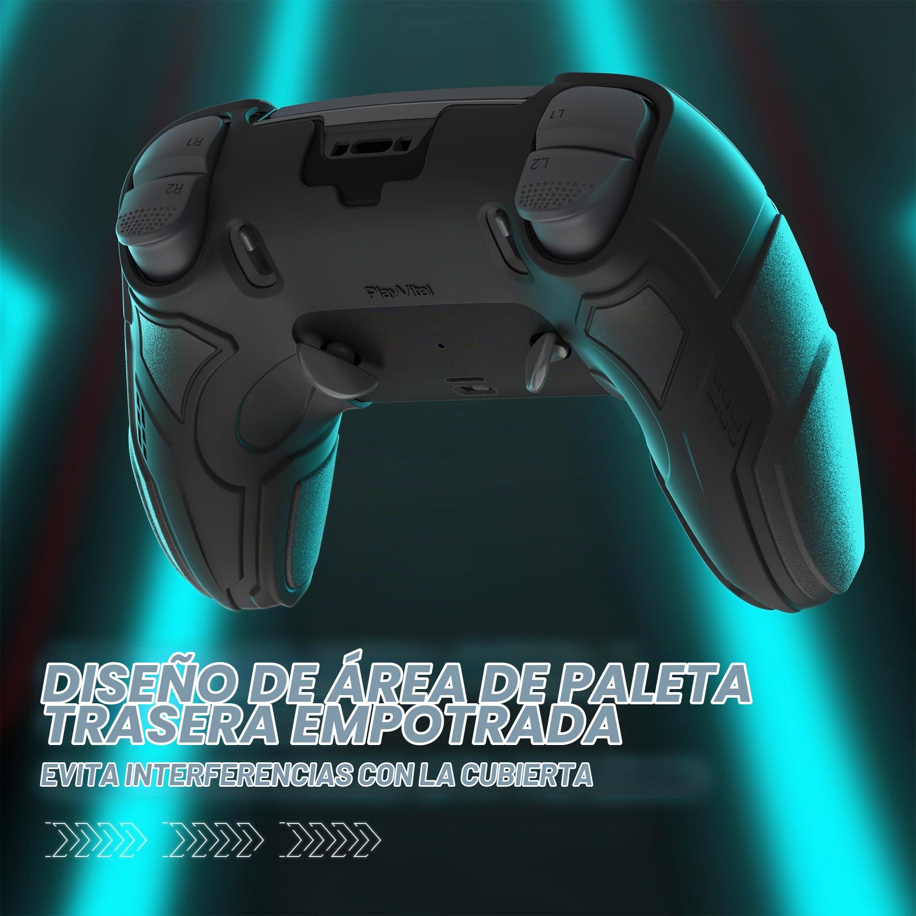 PlayVital Funda de Silicona para ps5 Edge Mando - Carcasa Protectora Antideslizante con Tapas para Joystick y Pegatinas Decorativas - Stellar Mecha (Negro & Gris Gunmetal)