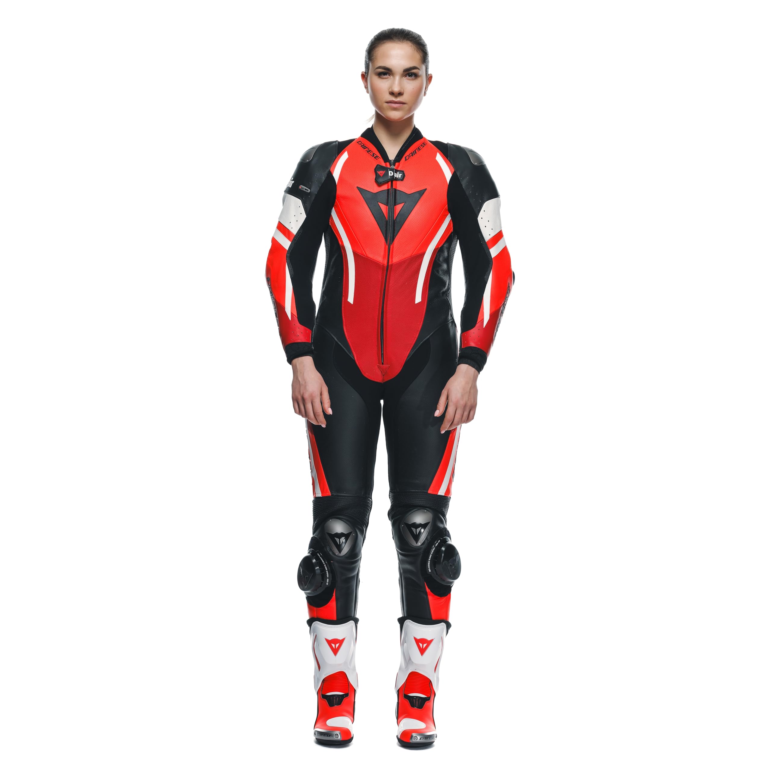 Dainese Misano 3 D-Air perforowany 1-częściowy damski skórzany kombinezon motocyklowy, czarny/biały/czerwony, 46