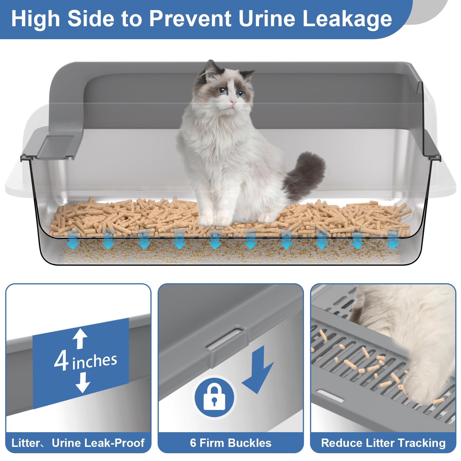XXXL Stainless Steel Sifting Litter Box with Lid, 28'' L &times; 20'' W Extra Large Sifting Cat Litter Box for Pine Pellets & Big Cats & Multiple Cats, Metal Pellet Sifter Litter Pan System for Odor Control - image 4