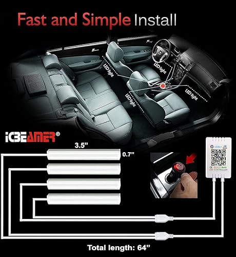 Miniatura 3 de Icbeamer - Tira de luz LED para interiores bajo el asiento con control de teléfono inteligente, color mate, con función activa