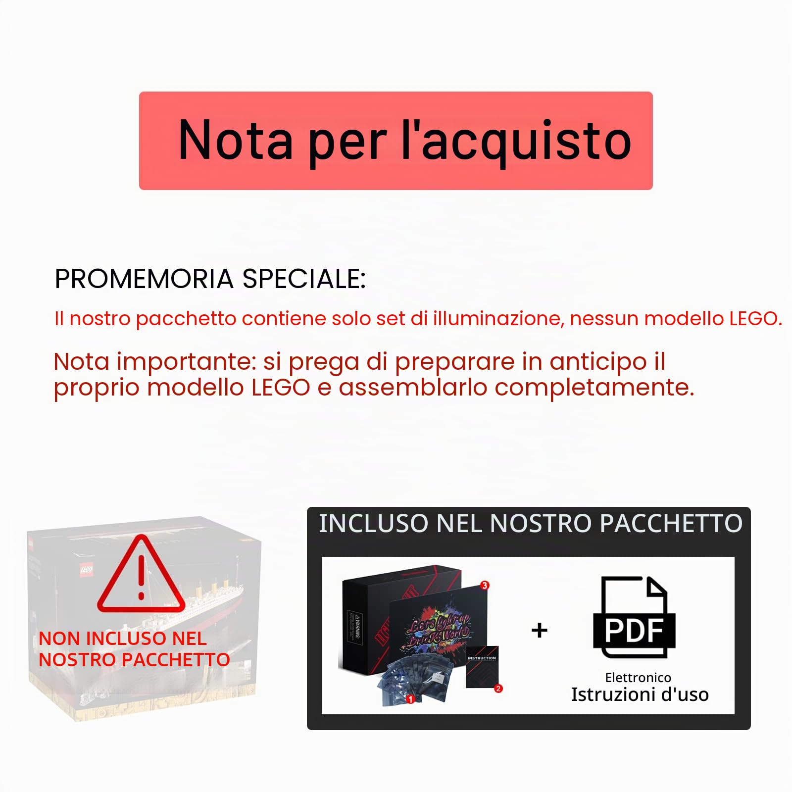 BrickBling Illuminazione a LED compatibile con Lego Creator Expert Titanic Kit 10294 (senza modello), kit di illuminazione fai da te per nave Titanic per 10294 - versione migliorata