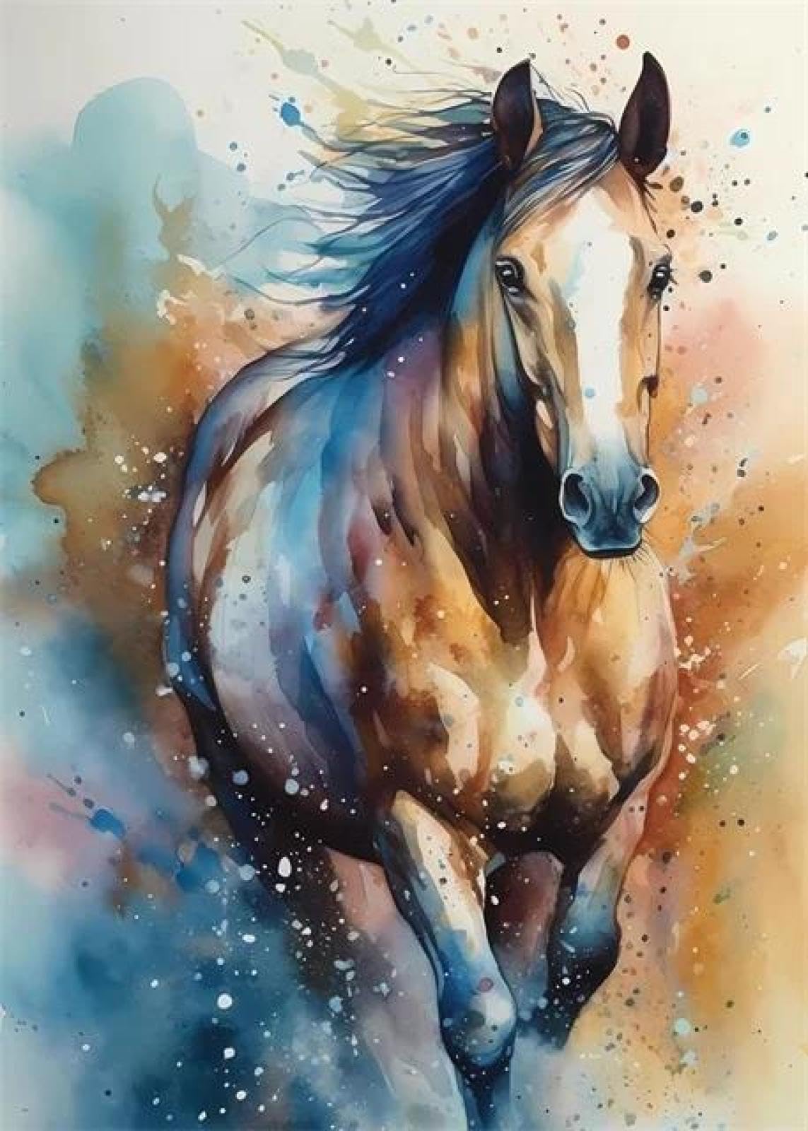 SHINERING Abstract Watercolor Horse Animal Canvas Painting Posters Print Wall Art Picture Living Room Decor A7 21X30Cm Unframed