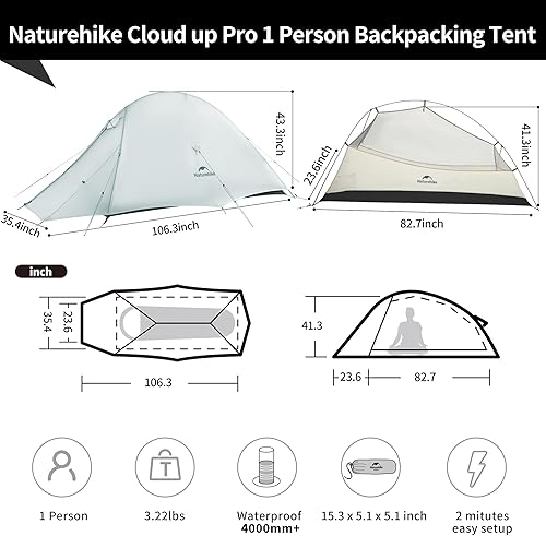 Miniatura 2 de Naturehike Cloud-Up - Tienda de campaña ligera para 1 persona, para mochileros, para un solo hombre, para una sola persona, para camping,