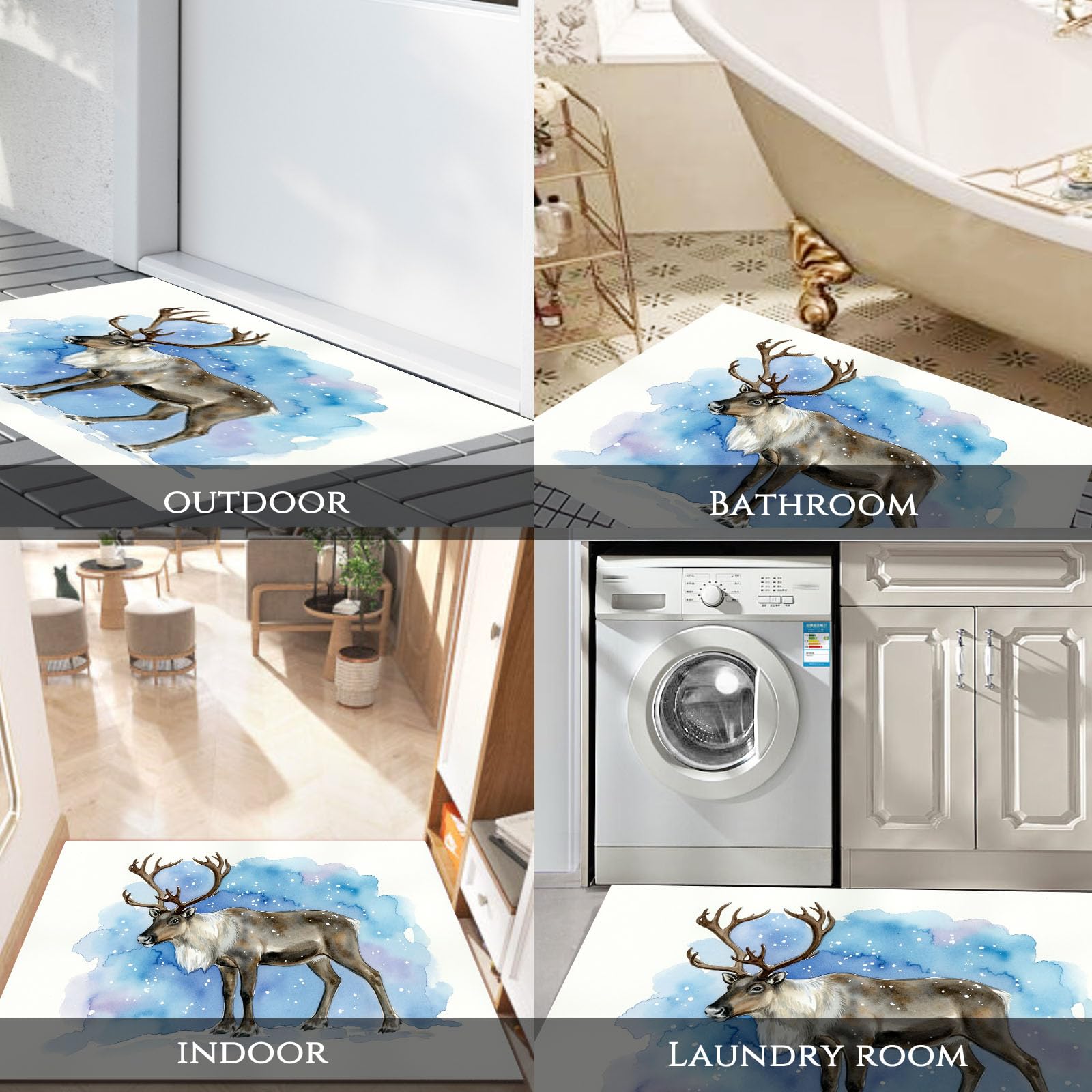 Felpudo Entrada Casa 90 x 150 cm, Alfombra para Puerta Nieve Antideslizante Lavable Alfombrilla Animales De Acuarela De Invierno Absorbentes para Entrada, Pasillo, Cocina