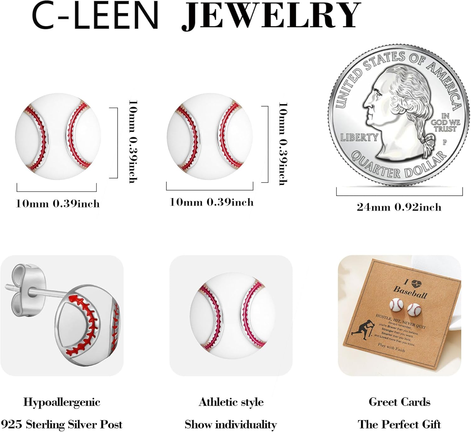 C-leen Sports Valentines - Baseball/Soccer/Volleyball/Basketball Earrings Gifts for Women Girls, Baseball/Soccer/Volleyball/Basketball Stud Earrings for Mom Coach Lover Fan Player - Image 5