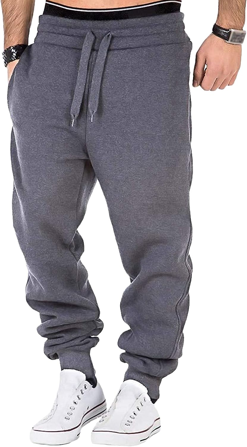 Men's Elastic Waist Comfort Joggers Workout Pants Casual Solid Sweatpants Pants Drawstring Outdoor Trousers