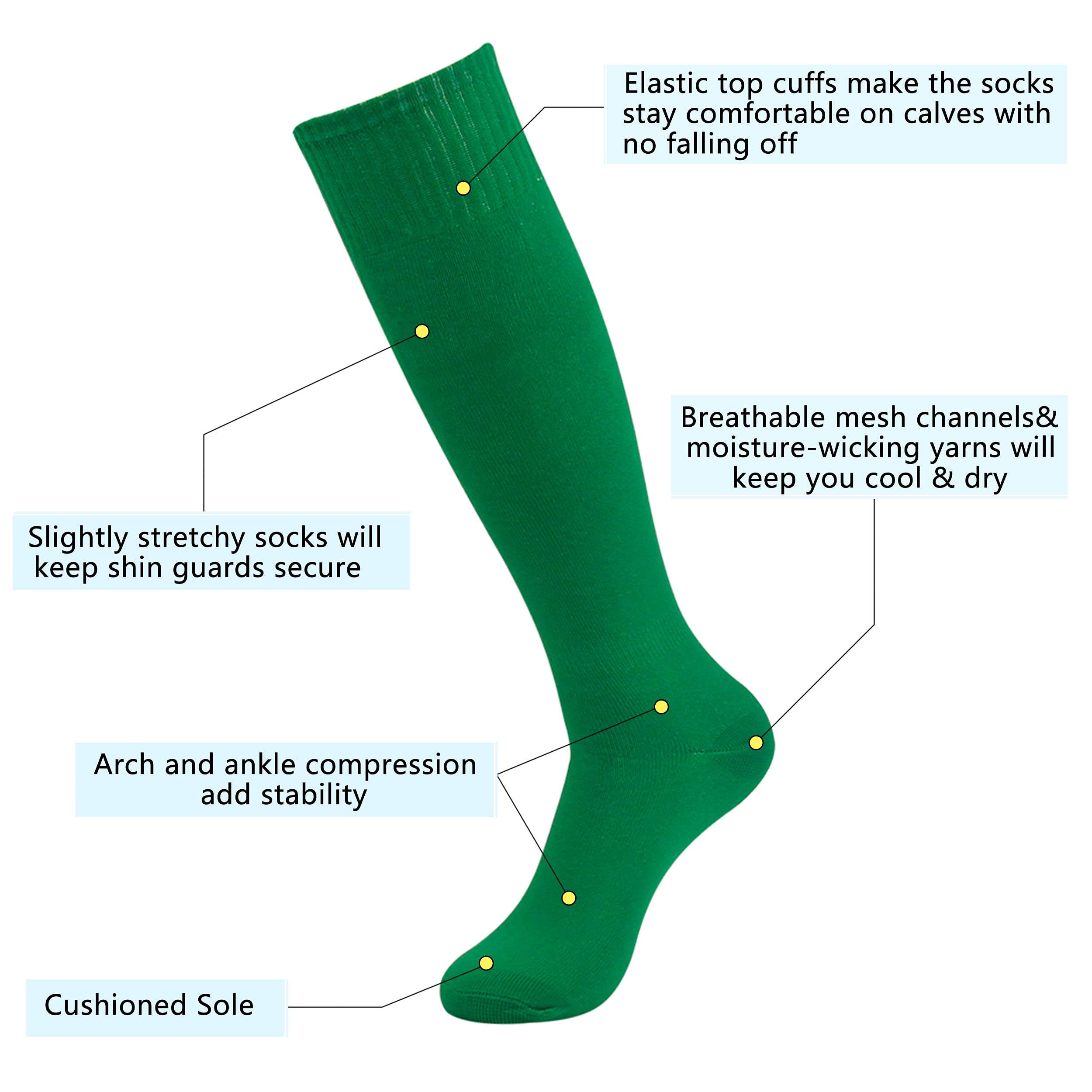Fußballsocken für Herren, Herren und Jungen, lang, Fußball-Team-Uniform, Fußballsocken, 2 Paar, Grün, 2 Grün.