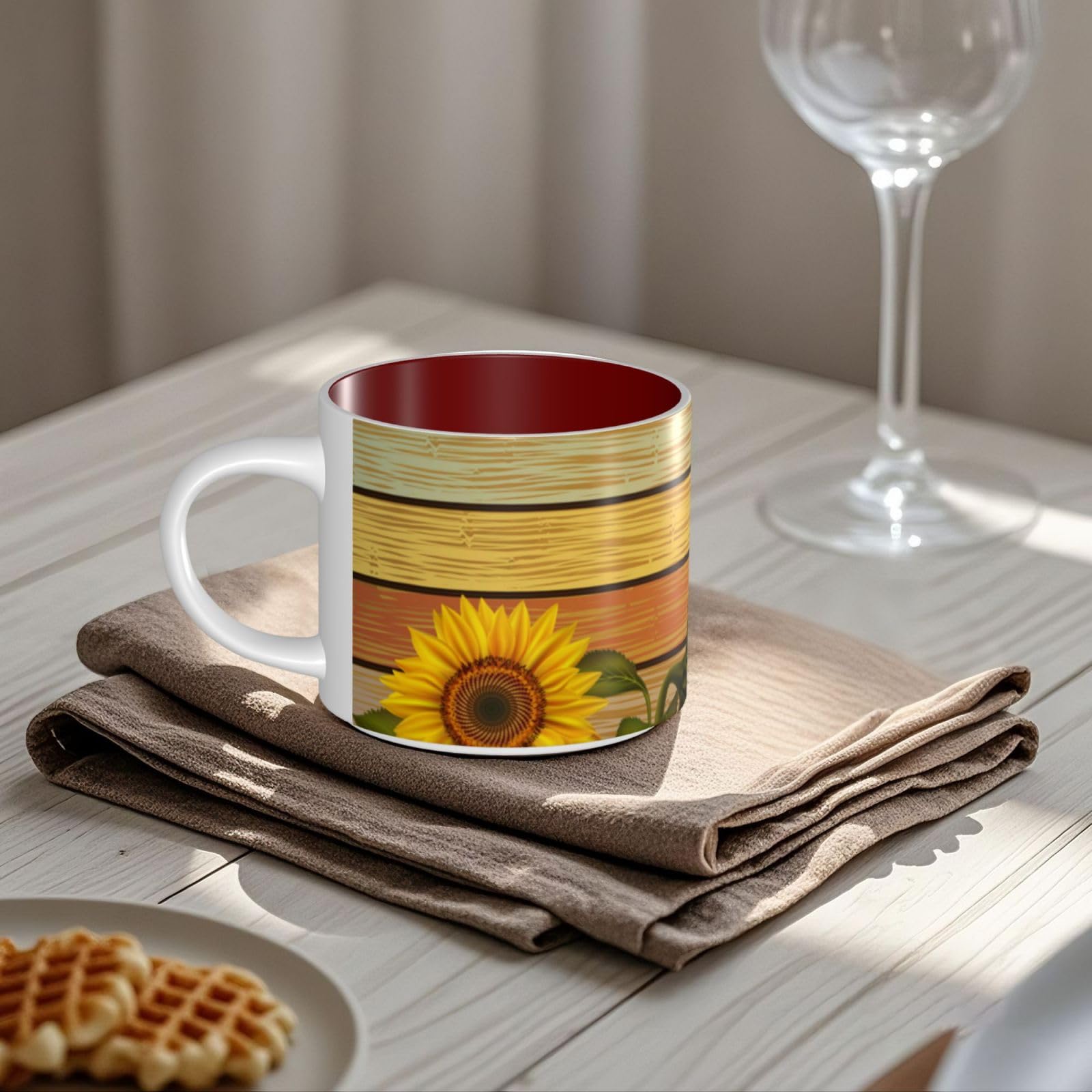 Farbige Holztafel Sonnenblume bedruckt große Kapazität Keramik Tassen Kaffeetasse