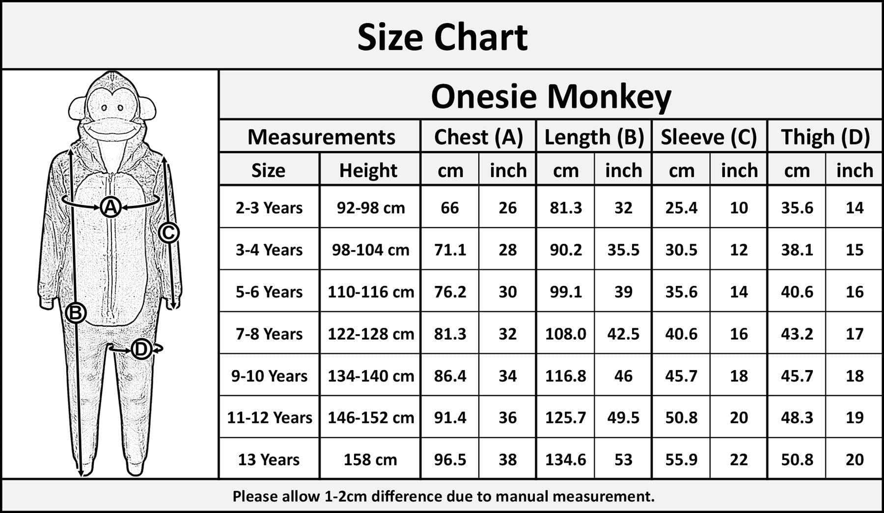 A2Z 4 Enfants Filles Garçons Singe Costume Jumpsuits Doux Peluche Toison Combishort Enfants Animal Encapuchonné Combinaison De Nuit Une Pièce Cosplay Costume Xmas Pyjamas Âge 3-14 Ans