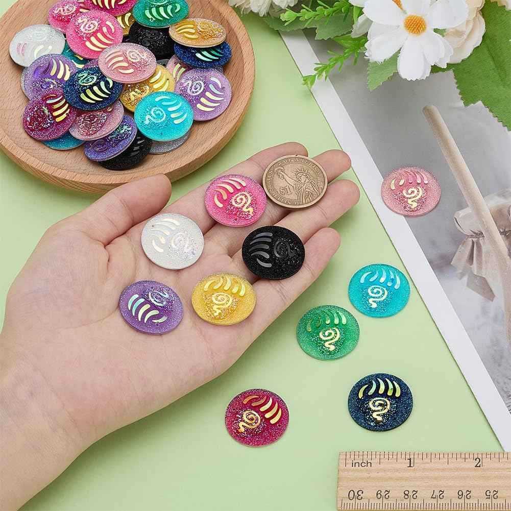 FINGERINSPIRE 40 Pcs Flat Round Resin Flat Back Cabochons with Paw Print 1 inch Diameter 10 Colors Flat Back Round Resin Beads Flat Back Glitter Cabochons with 1mm Holes for DIY Craft Jewelry Making