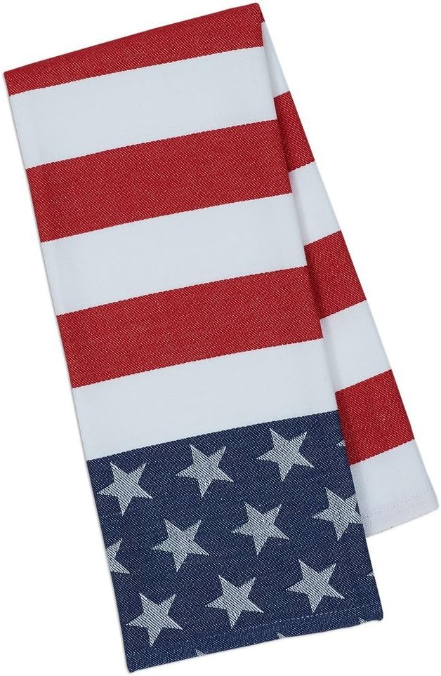 Flag Stars and Stripes Patriotic Cotton Jacquard Kitchen Towels, Set of 2