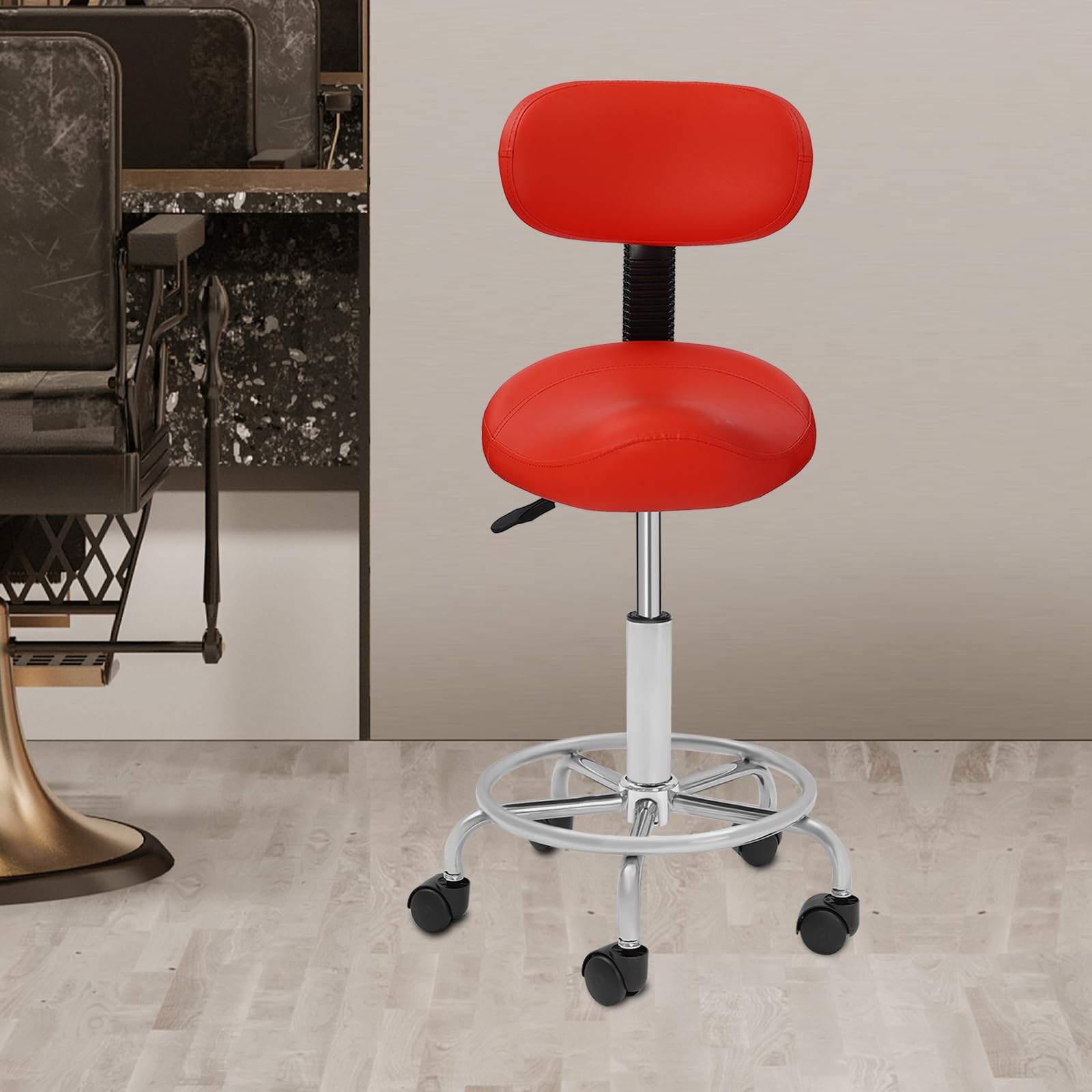 Taburete con respaldo, taburete ergonómico estético, silla giratoria hidráulica de 360°, taburete ajustable para salón, spa, belleza, masaje, clínica dental, oficina en casa