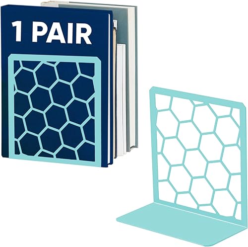 Miniatura 19 de GEOMOD Sujetalibros geométricos de metal salvia con forma de panal de abeja, extremos altos y resistentes para estantes, moderno y resistente