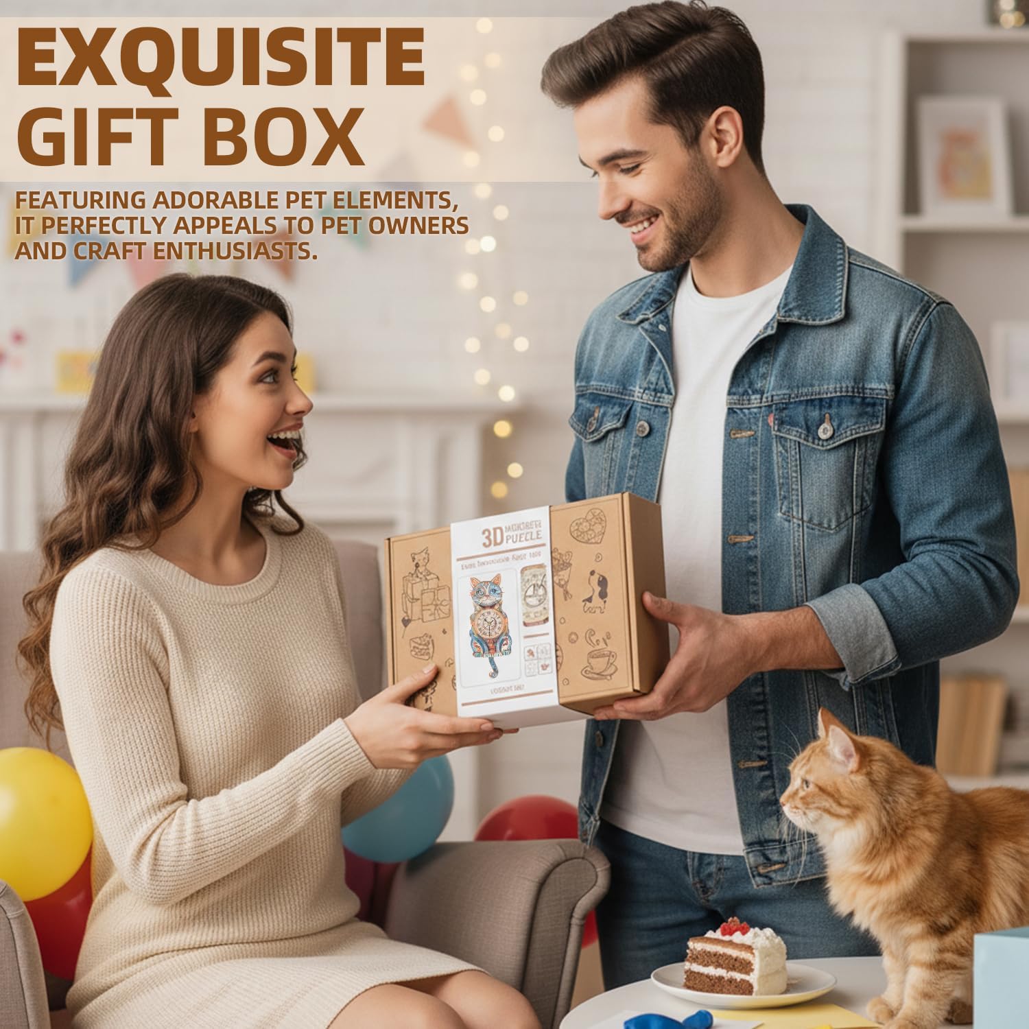 3D Puzzles for Adults, Cute Cat Clock 3D Wooden Puzzles Cat Puzzle Clock Kits for DIY Christmas Birthday Gift for Women Mom Men Home Decor Holiday