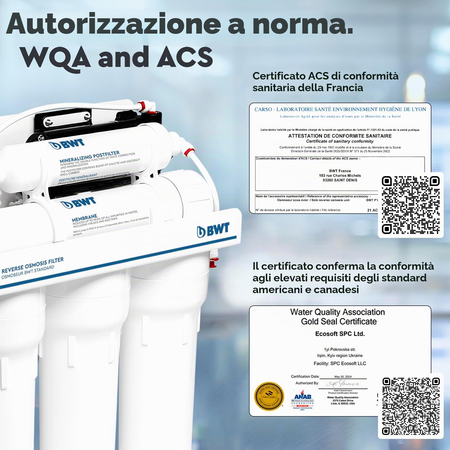Sistema ad osmosi inversa domestico BWT MO575MPBWT – Con pompa per una pressione di ingresso di 2-5 bar – 5 stadi con REMINERALIZZATORE – 75 GPD, portata di 11,8 l/h, serbatoio da 12 L