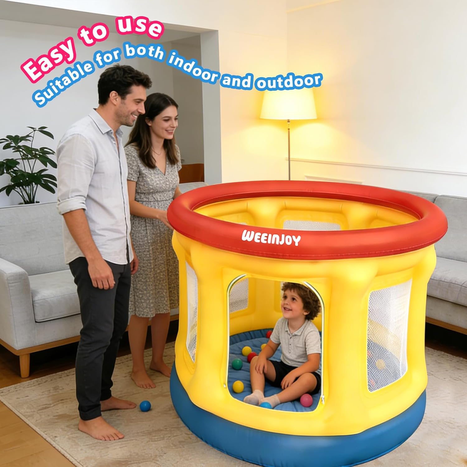 Bounce House,Ball Pit for Toddlers,Inflatable Bouncy House with Pump,Indoor&Outdoor Baby Bouncer with Safety Net,30 Pit Ball,Small Bubble Bounce House for 2 Toddlers 1-3