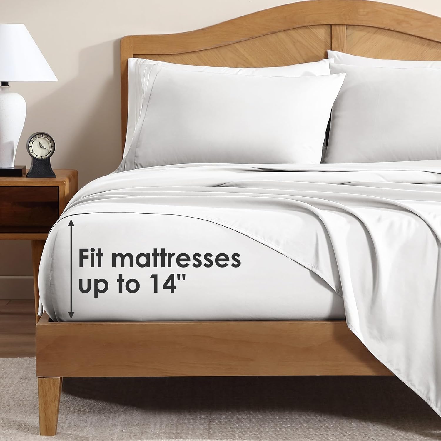ClevaHome Sheet Set Full Size, 4-Piece Bedding, Lightweight & Super Soft Easy Care Microfiber– Shrinkage & Fade Resistant Bedding Set with 14'' Deep Pockets (Pearl White)