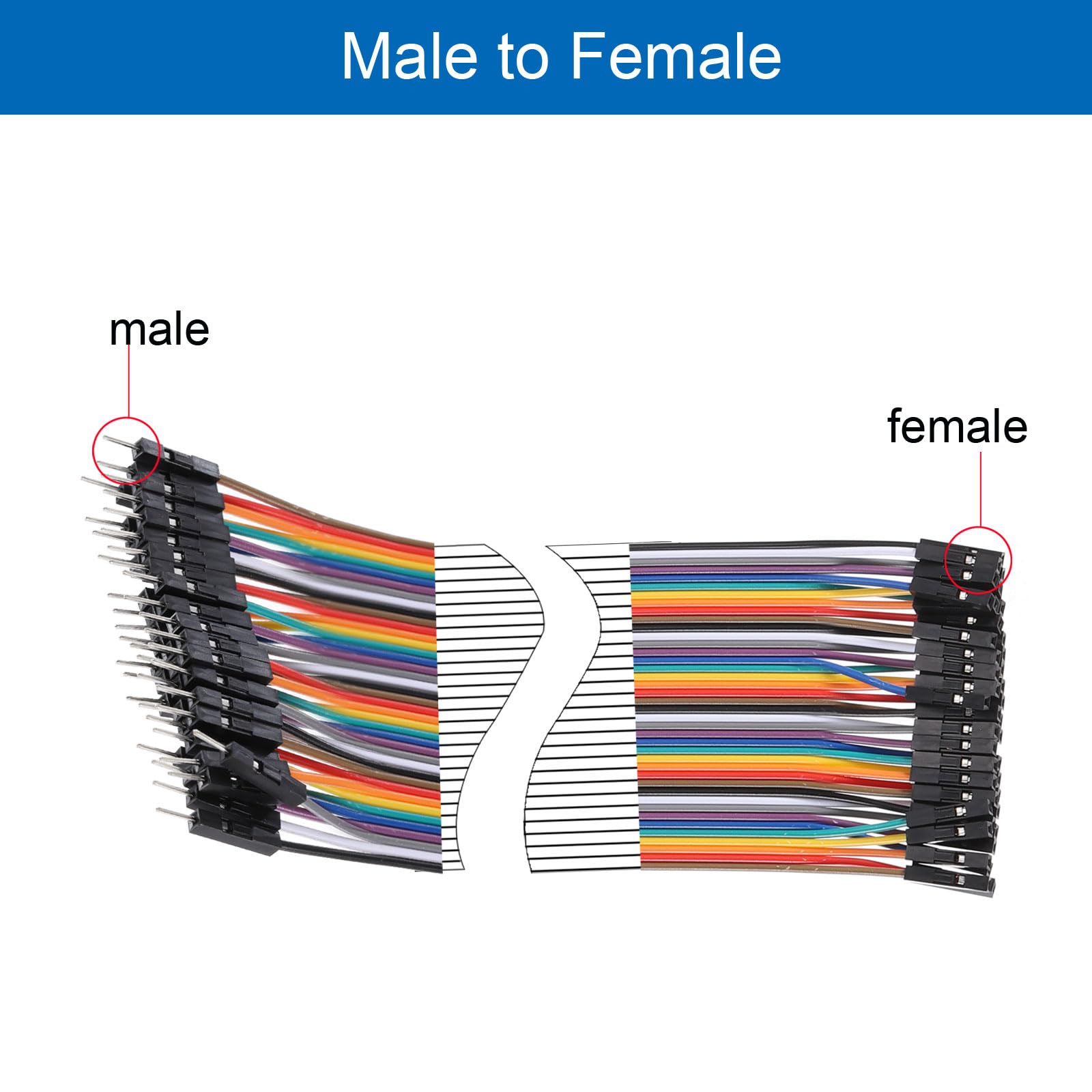 Sourcing Map 40Pin Female To Female Breadboard Jumper Wires - 2.54mm Pitch, 50cm, 3 Pack