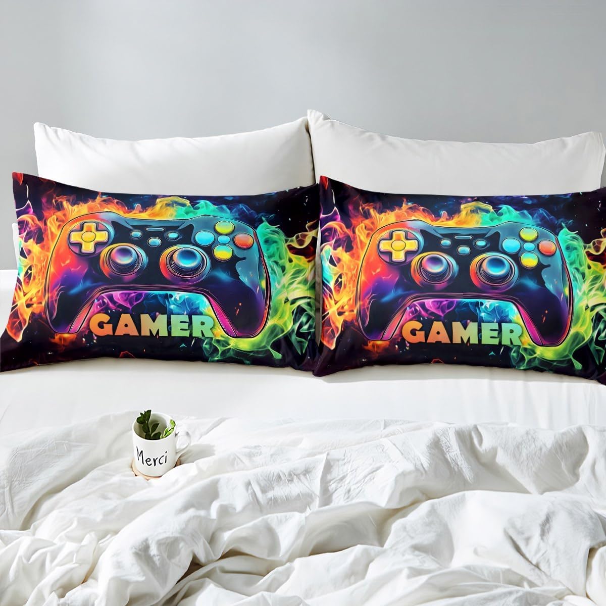 jejeloiu Gamer Bed Sheets Set Twin Size Gaming Bed Set for Kids Boys Girls Game Room Decor Deep Pocket Fitted Sheet Gamepad Breathable Soft Lightweight Microfiber
