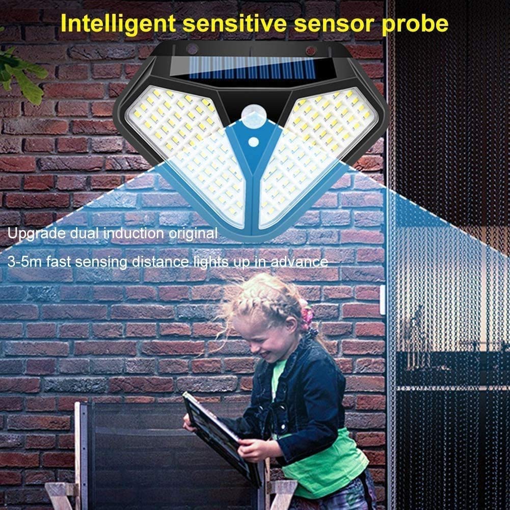 Luces solares al aire libre, 102 luces de sensor de movimiento inalámbrico LED, luz de pared impermeable IP65 Luces de seguridad fáciles de instalar para jardín al aire libre, patio, patio, cubi