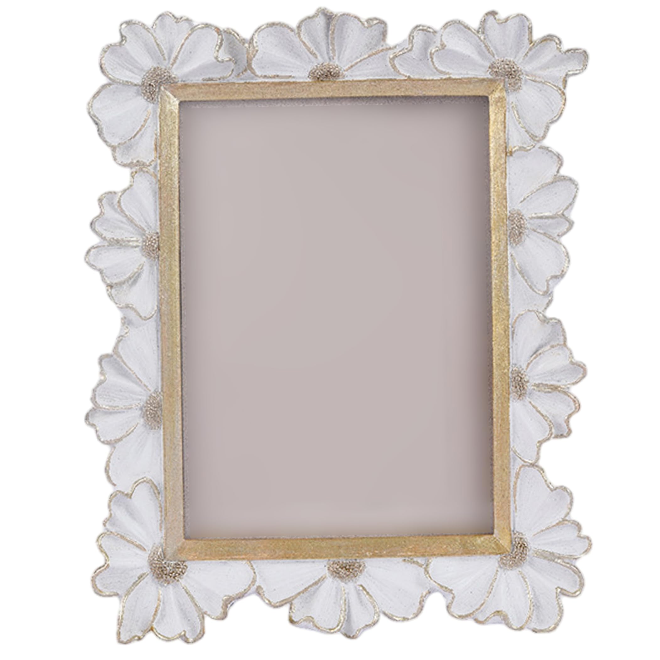Floral Picture Frame, 3d Daisy Decorative Picture Frames For French Style Home, Fits 6x8 Photos, White & Gold Floral Frame