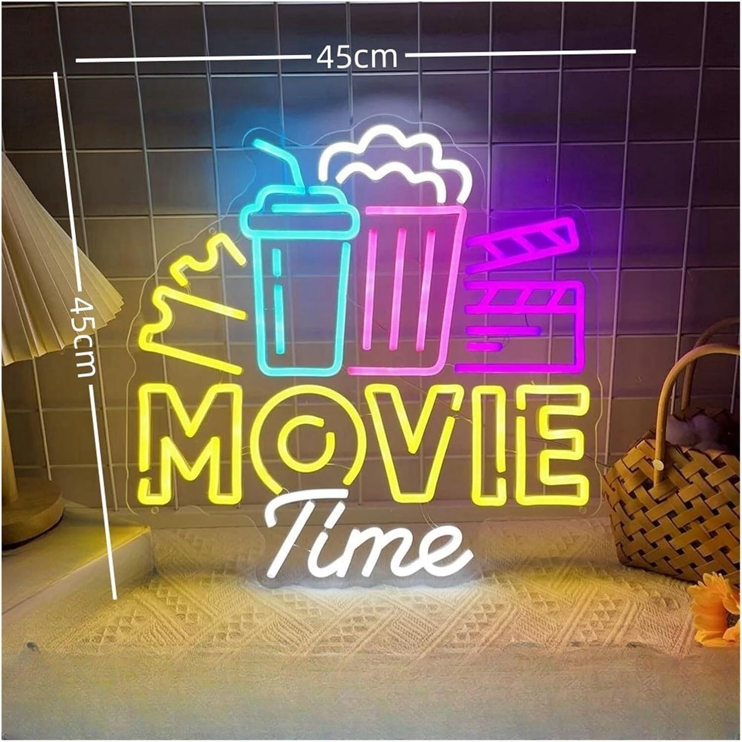 Letrero de neón con luces para películas, decoración pared, letrero LED para cine, para habitación(45cmx45cm)