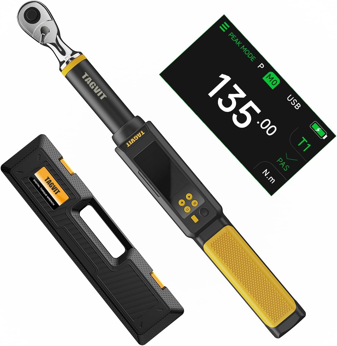2025 New Digital Torque Wrench with Large Color Screen, Rechargeable Battery - for Automotive Repair, Bicycle Maintenance, Industrial Assembly (1/2-Inch, 5-99.57Ft-lbs)