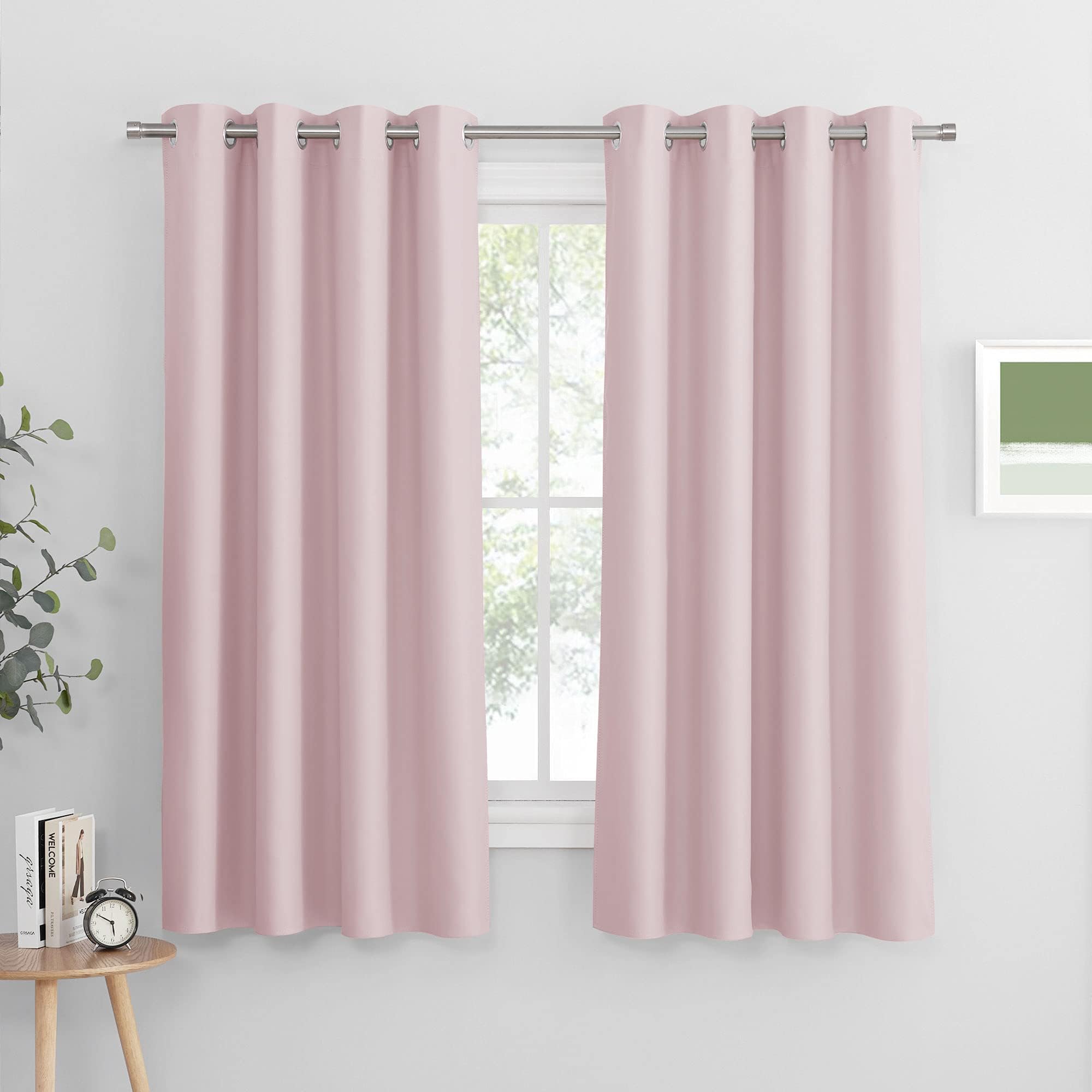 PONY DANCE Pink Girls Curtains for Bedroom - Nursery Kids Curtains & Drapes with Eyelet Top for Home Decoration Light Block & Balance temperature Drapes,W 52 x L 63 Inch, Light Pink, 2 Panels