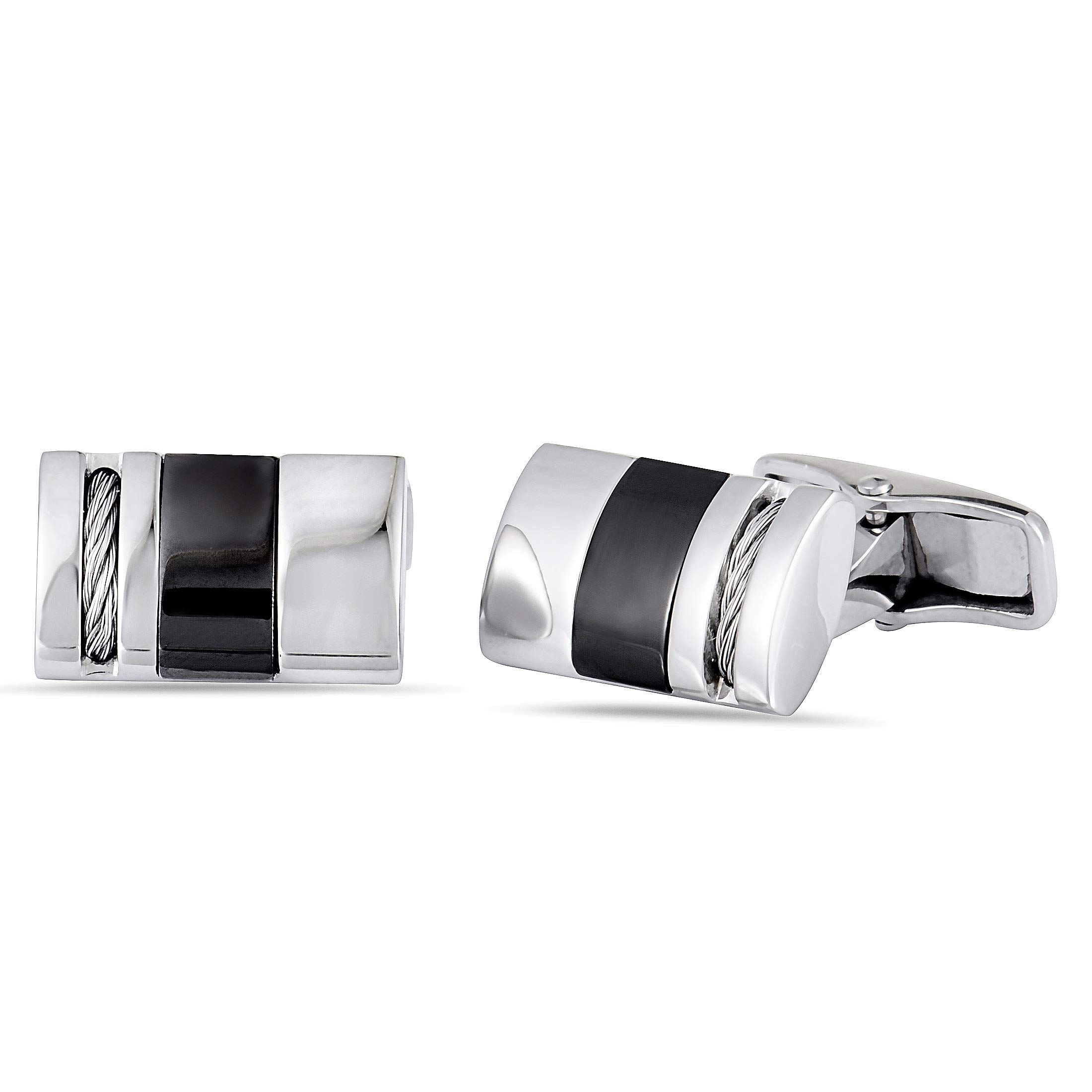 CHARRIOL Stainless Steel Black Enamel Cable Rectangle Cufflinks