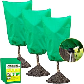 3 Pack Plant Cover Freeze Protection 2.82 oz/m²,Heavy Duty 31.5in x 47.2in Fabric Drawstring Plant Cover Bags,Frost Cloth Blanket for Shrub Jacket Tree,Cold Frost Freeze Bird Insect Prevention
