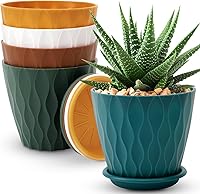 AFamilyofGardenLovers 6 Inch Plant Pots 5 Pack Multicolor - Flower Planters with Drainage Holes & Tray Saucers for Indoor Outdoor Use