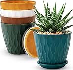6 inch Plant Pots, 5 Pack Flower Pots Outdoor Indoor, Planters with Drainage Holes and Tray Saucers(Multicolor)