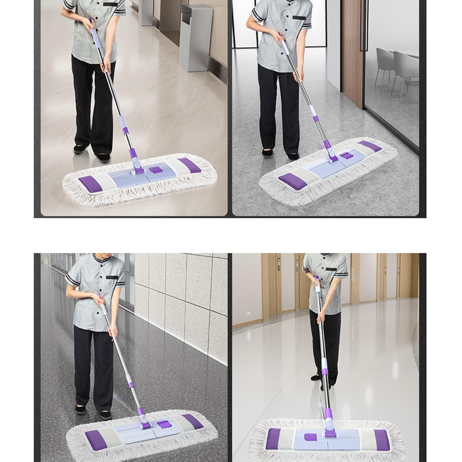 Cocoarm Mops for Floors, Dry Wet Mop Stainless Steel Adjustable Handle Flat Mop Flexible Flat Head Floor Mop Efficient Dust Dirt Adsorption Telescopic Length 86-125cm