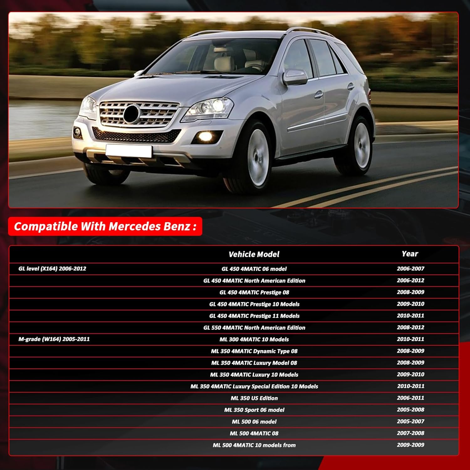 Engine intake hose Compatible with Mercedes-Benz X164 W164 GL450 GL550 ML300 ML350 ML500 2005-2012 Replact# 1645051361,1645051461