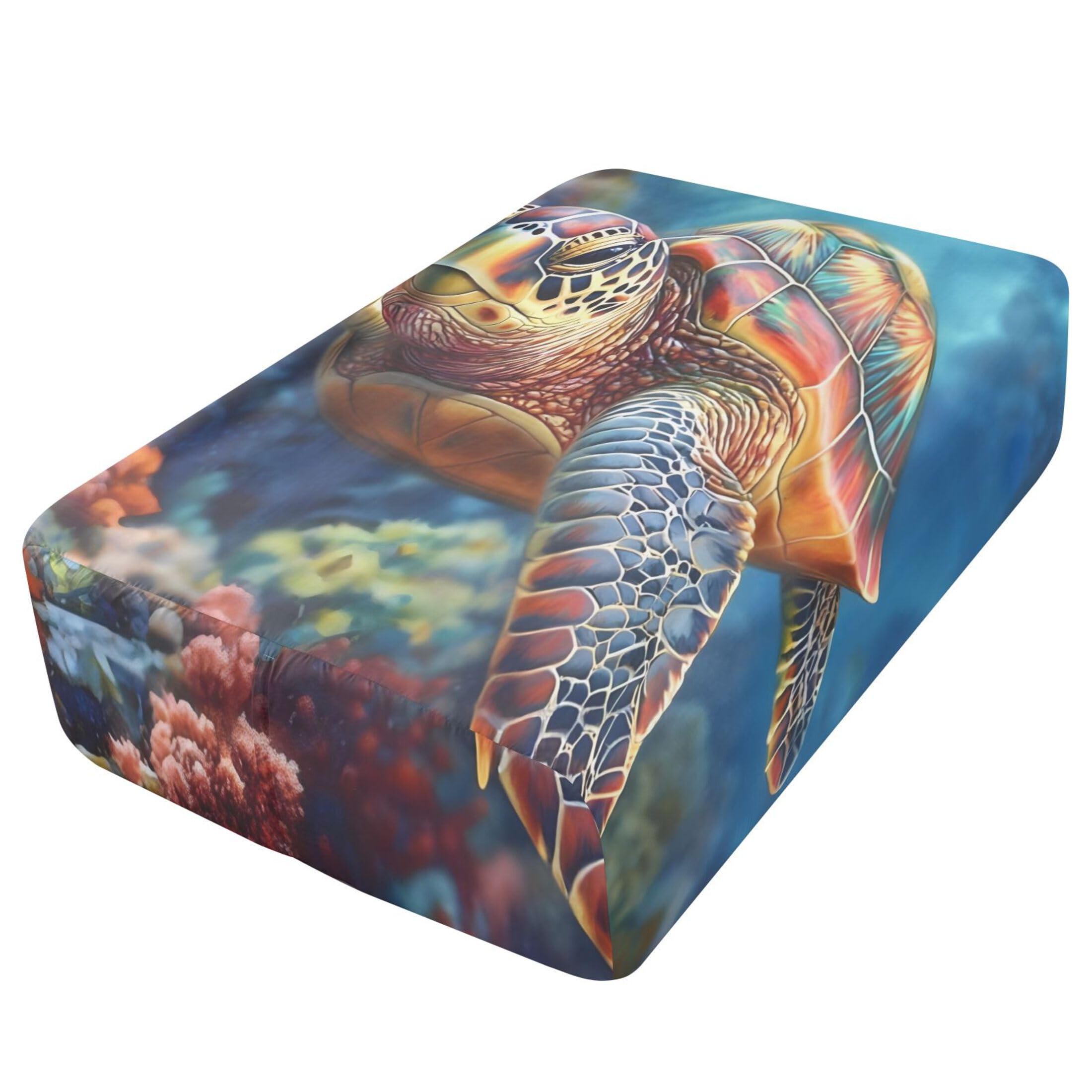 Sábana bajera ajustable de tortuga marina colorida para colchón de aire, bolsillo extra profundo de 24 pulgadas, funda suave y transpirable con apertura de válvula de cremallera para cama de